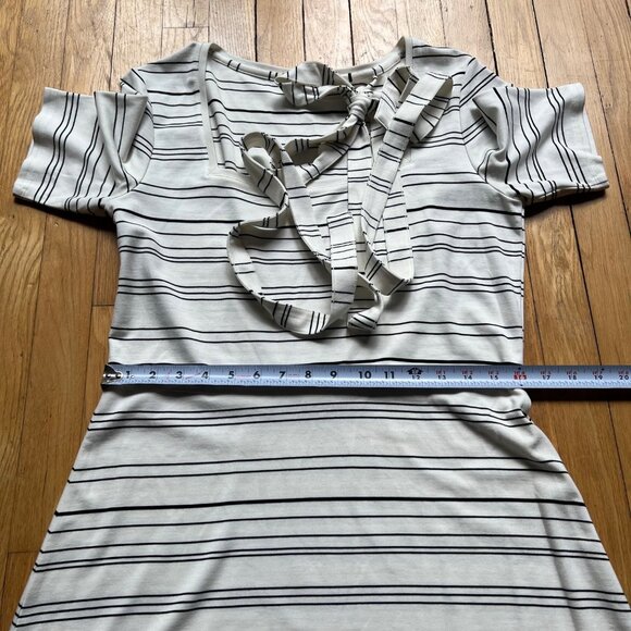 Club Monaco Size M Black White Egret Striped Square Neck Asymmetrical Midi Dress - Picture 6 of 16
